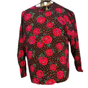 Cottage core VTG ladies floral pink floral long sleeve s\m shirt blouse top